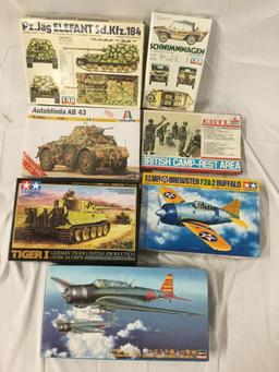 7x military plastic model kits 1/48 scale - Fuman, Ertl, Hasegawa, see desc incl bombers and tanks +