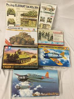 7x military plastic model kits 1/48 scale - Fuman, Ertl, Hasegawa, see desc incl bombers and tanks +