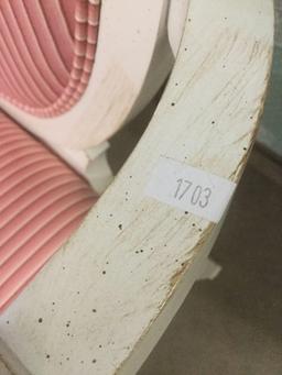 Vintage shabby chic refurbished parlor chair with pink candy stripe upholstery