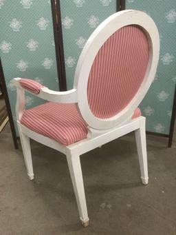 Vintage shabby chic refurbished parlor chair with pink candy stripe upholstery