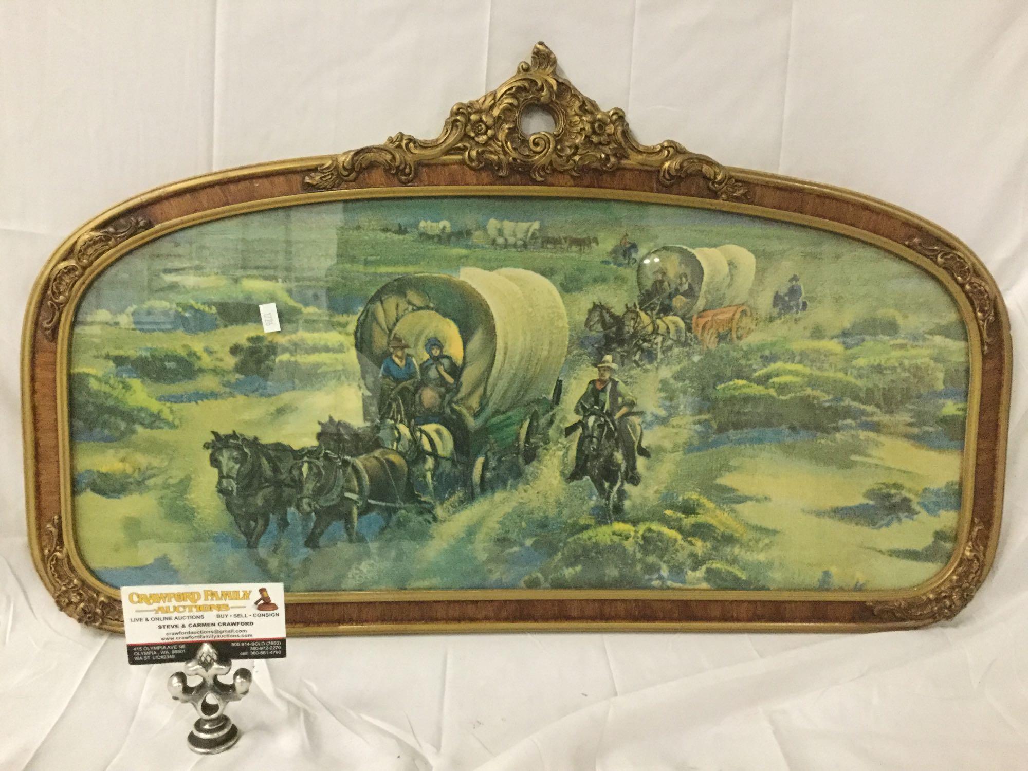 Antique art deco framed wagon train/pioneer print