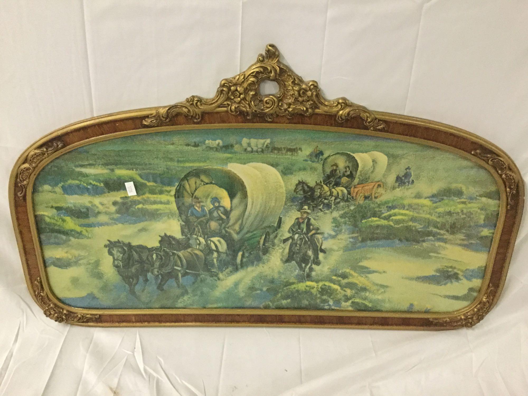 Antique art deco framed wagon train/pioneer print