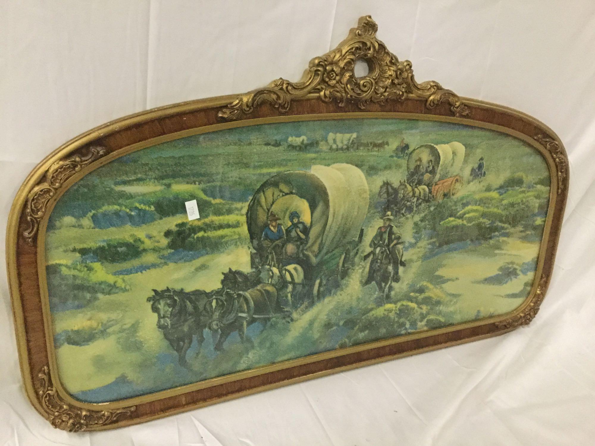 Antique art deco framed wagon train/pioneer print