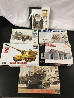 6x military plastic model kits, 1/35 scale; Master Box LTD Watchtower, ESCI Sd. Kfz. 10/4 20mm A.A.