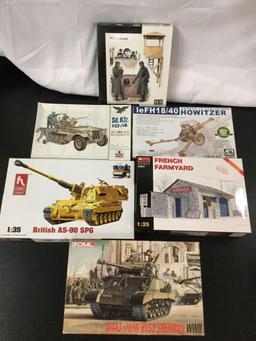6x military plastic model kits, 1/35 scale; Master Box LTD Watchtower, ESCI Sd. Kfz. 10/4 20mm A.A.