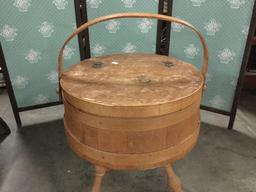 Antique wooden flip top storage / picnic basket made into a stool / table