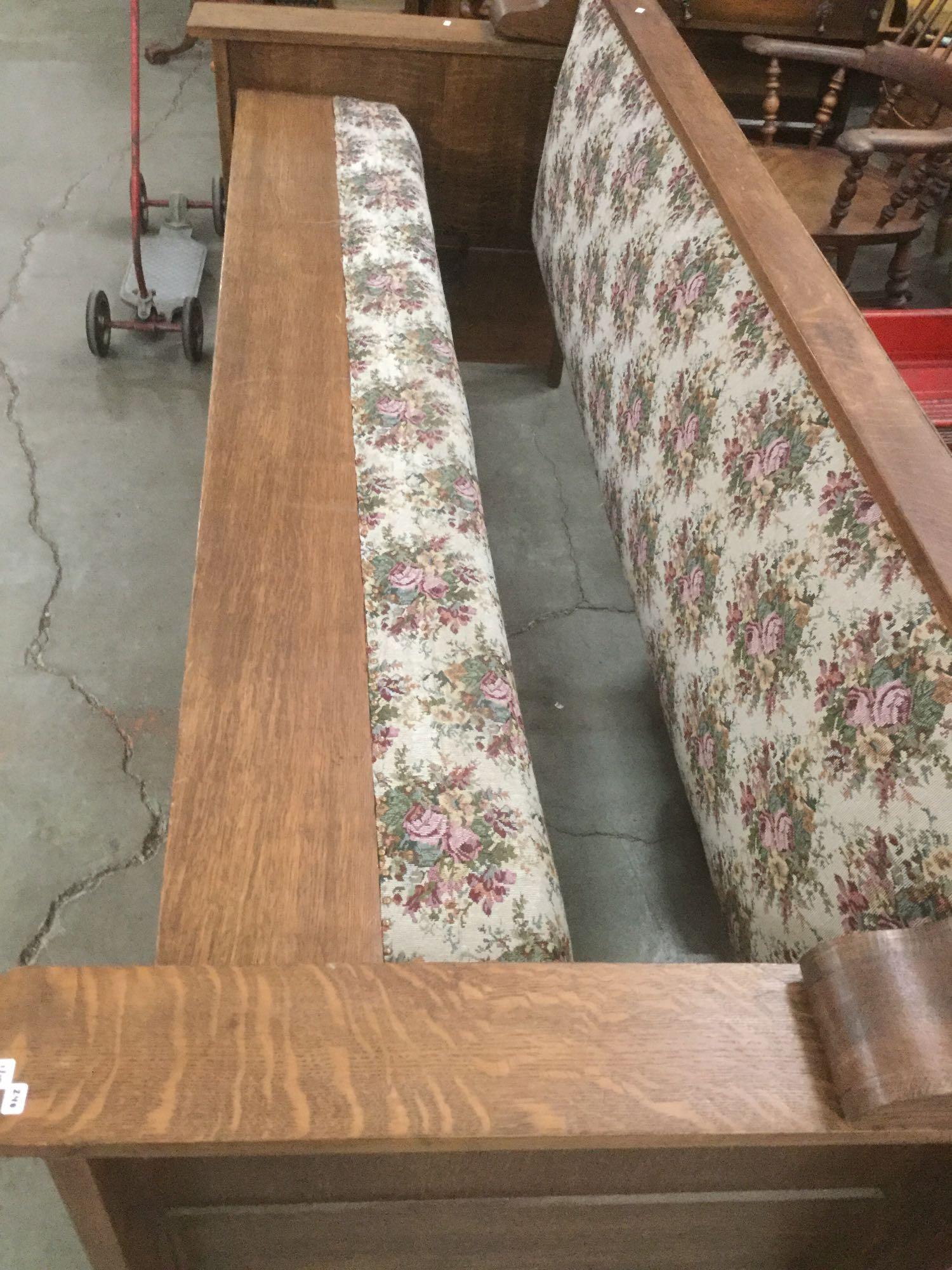Antique thick oak mission style frame sofa couch / hide a bed with flower upholstery - as is