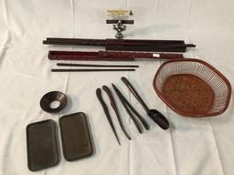 Asian wood chopsticks set with cases, wood utensils, wicker basket and more