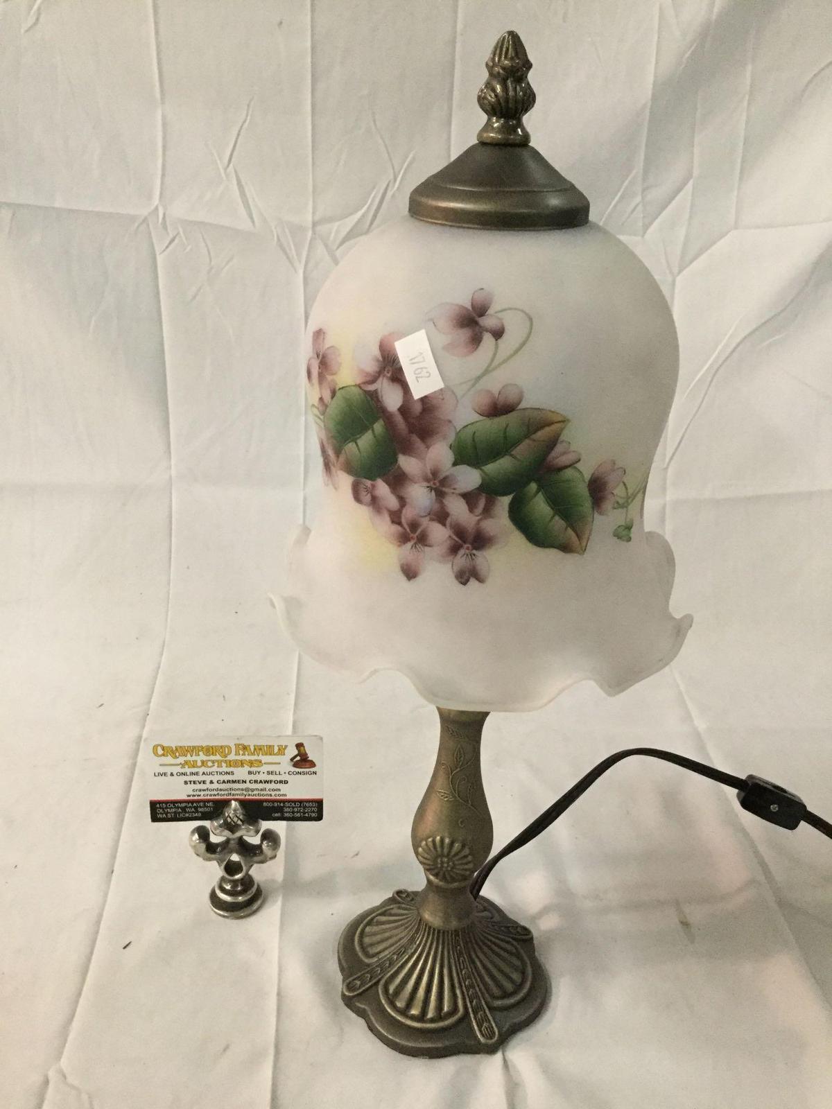 Modern glass vintage style table lamp with hand painted shade