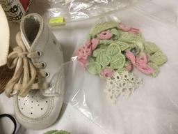 Large lot of doll clothes, shoes, fabrics, accessories and more.