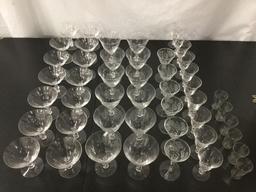 48 crystal drinking glass in 5 different styles/sizes incl. cordials, cocktail, wine etc