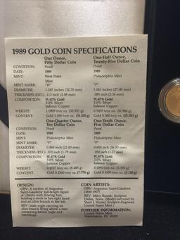 1989 US mint 4 coin Gold eagles set 1 ounce , 1/2 ounce ,1/4 ounce and 1/10 ounce W/ coa