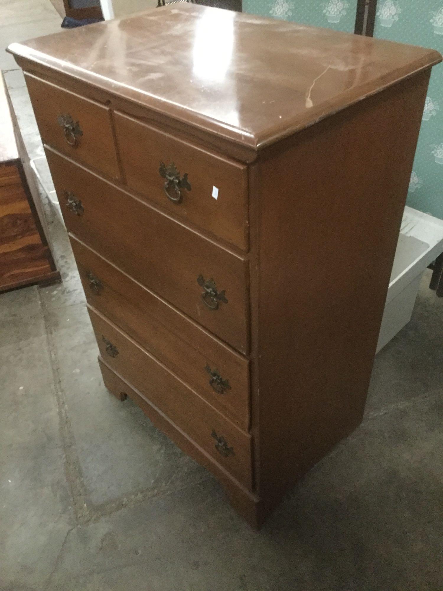 Vintage 4 drawer tall boy dresser with batwing pulls