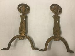 2 antique cast iron end irons