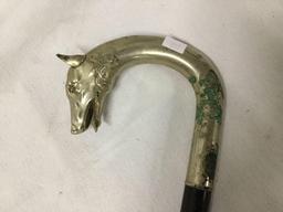 Antique PACCA hounds head cane walking stick w/ metal dog head approx 37 x 6 inches