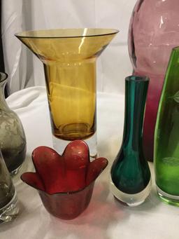 Lot of 10 decorative glass home decor vases Largest approx 18 x 5 inches