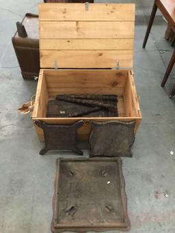 Crate of antique wooden end table pieces, see pics