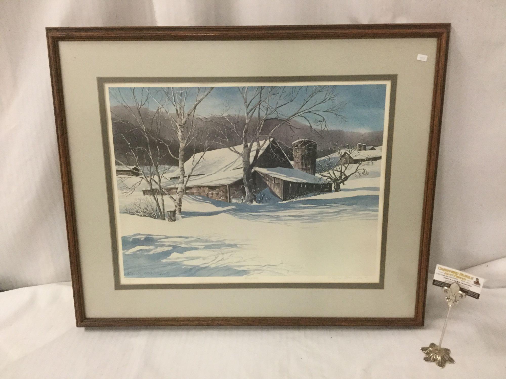 Framed ltd ed print of a winter farm - "Haybarn" by N. Taylor Stonington 1976 #'d 232/250 & signed