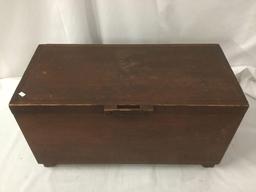 Vintage wooden chest with interior shelf for keepsakes, shoe shine gear, small goods, etc