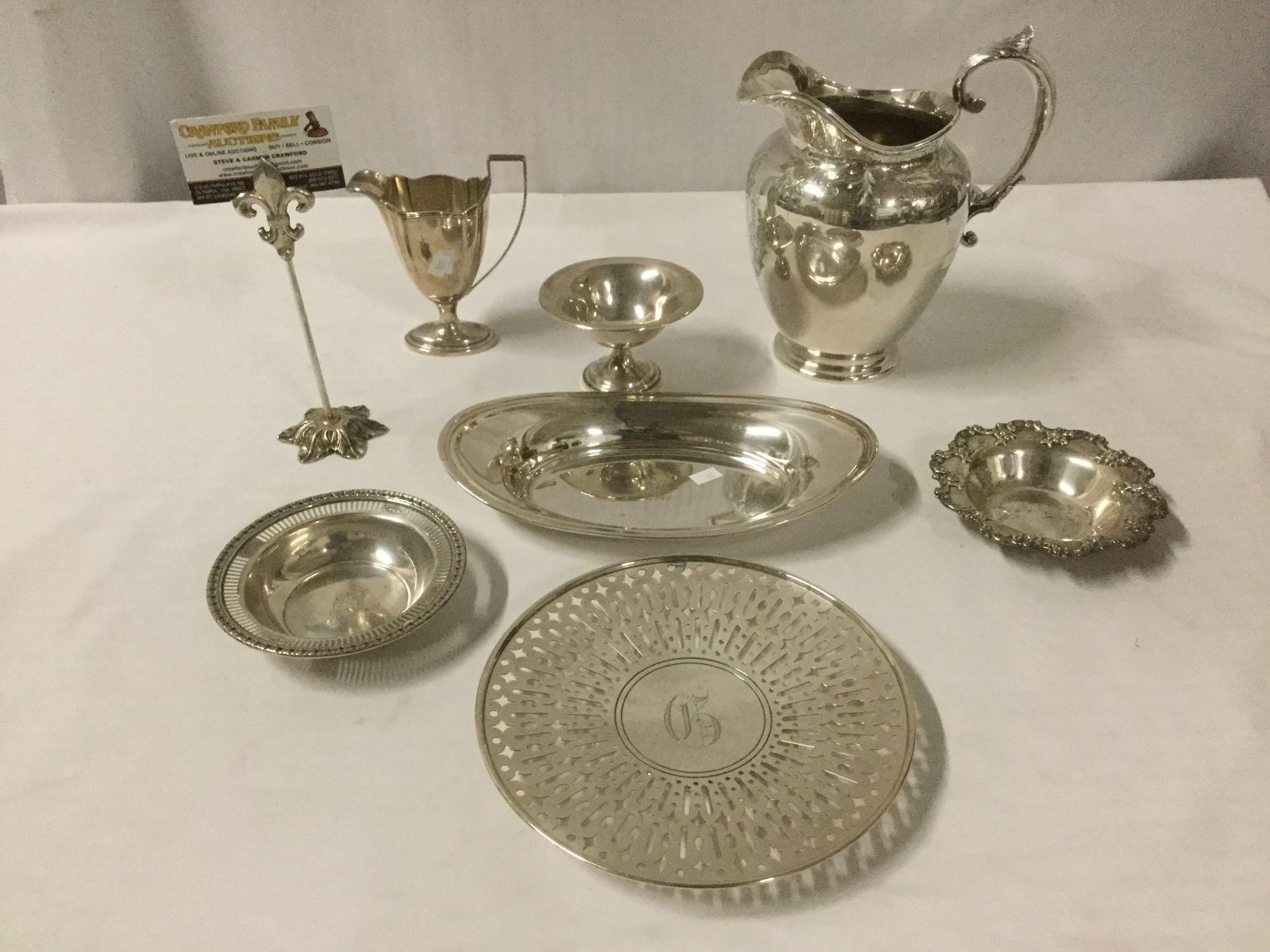 7 pc of vintage sterling silver decor incl. water pitcher, plate, etc - approx 1785 gram ttw