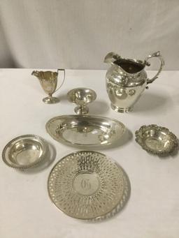 7 pc of vintage sterling silver decor incl. water pitcher, plate, etc - approx 1785 gram ttw