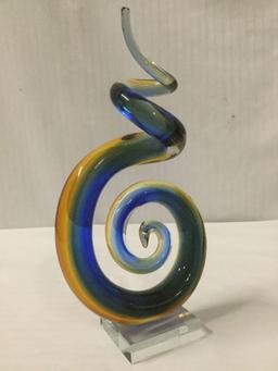 Stunning art glass spirale design sculpture decor piece with acrylic stand