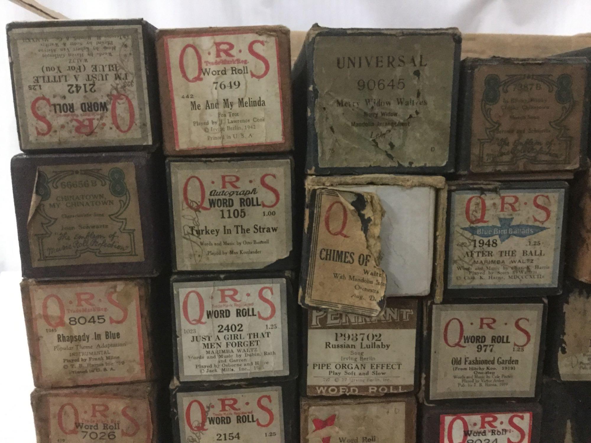 x56 Player Piano Rolls In Boxes. By Universal, QRS, Imperial, etc. see pics.