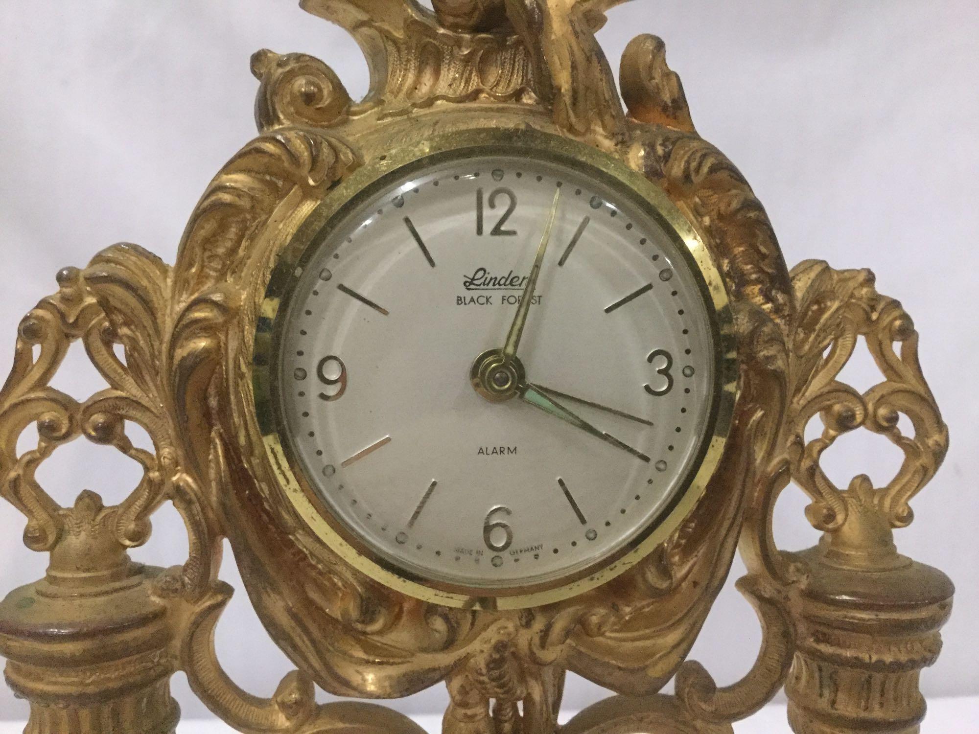 Vintage Linden Gilt Cast Iron Cherub Clock - marked Fichter KG made in Germany