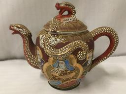 Stunning partial Japanese tea sets incl. 3 Dragon motif Satsuma teapots - handpainted! see pics