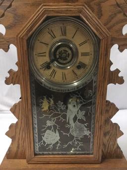 Vintage Ansonia Eight Day Bedford Gingerbread Clock with Painted front - Incl. key & Pendulum