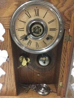 Vintage Ansonia Eight Day Bedford Gingerbread Clock with Painted front - Incl. key & Pendulum