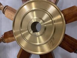 Large wood and brass ships steering wheel decor piece