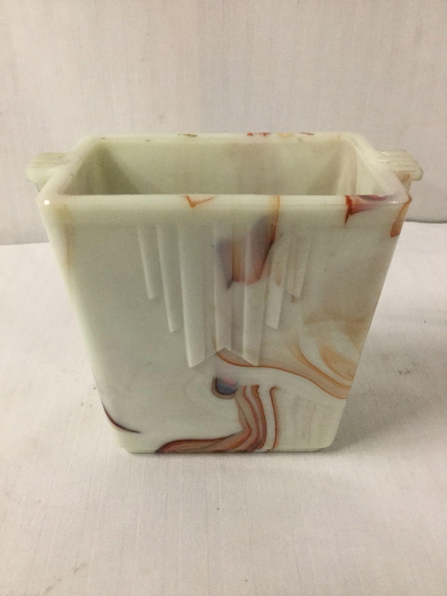 3 pc vintage decor - Akro agate (circa 1939) vase, Italian glass toothpick holder & wall vase