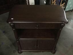 Modern dark mahogany end table nightstand with simple hardware & nice legs