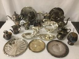 22 pc of silverplate home decor - plates, teapots, bowl, creamer and more - see pics