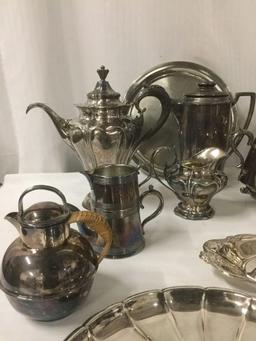 22 pc of silverplate home decor - plates, teapots, bowl, creamer and more - see pics