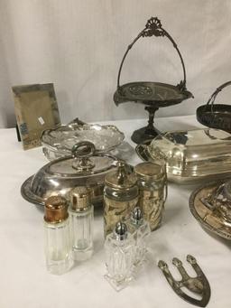 Collection of silverplate home decor - covered serving dishes, elevated dishes etc