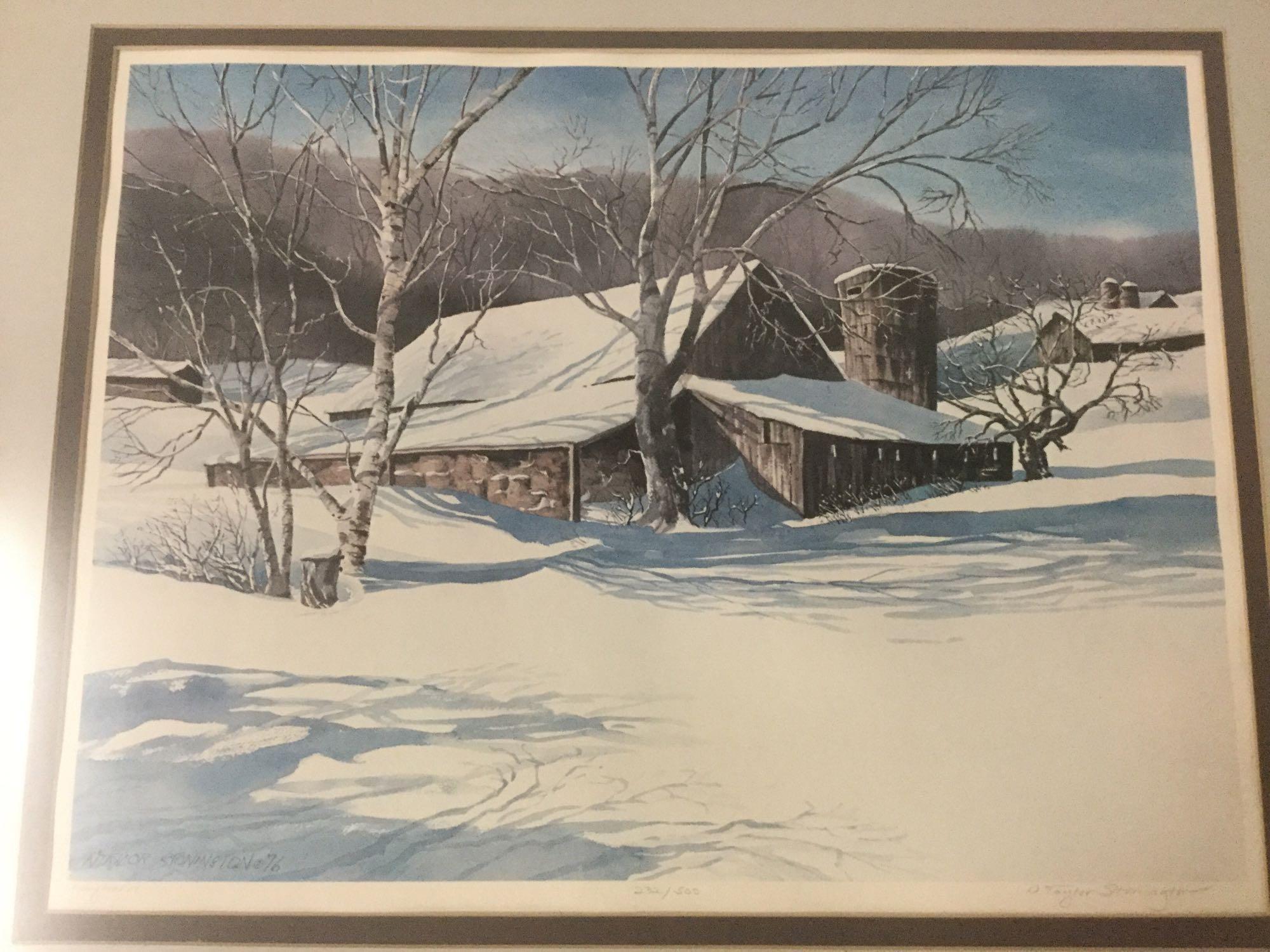 Framed ltd ed print of a winter farm - "Haybarn" by N. Taylor Stonington 1976 #'d 232/250 & signed