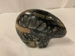 Polished obsidian...snowflake stone carved bear animal figure