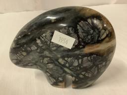 Polished obsidian...snowflake stone carved bear animal figure