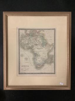 Framed engraved and tinted map of Africa by James Wyld (Charing Cross, London)