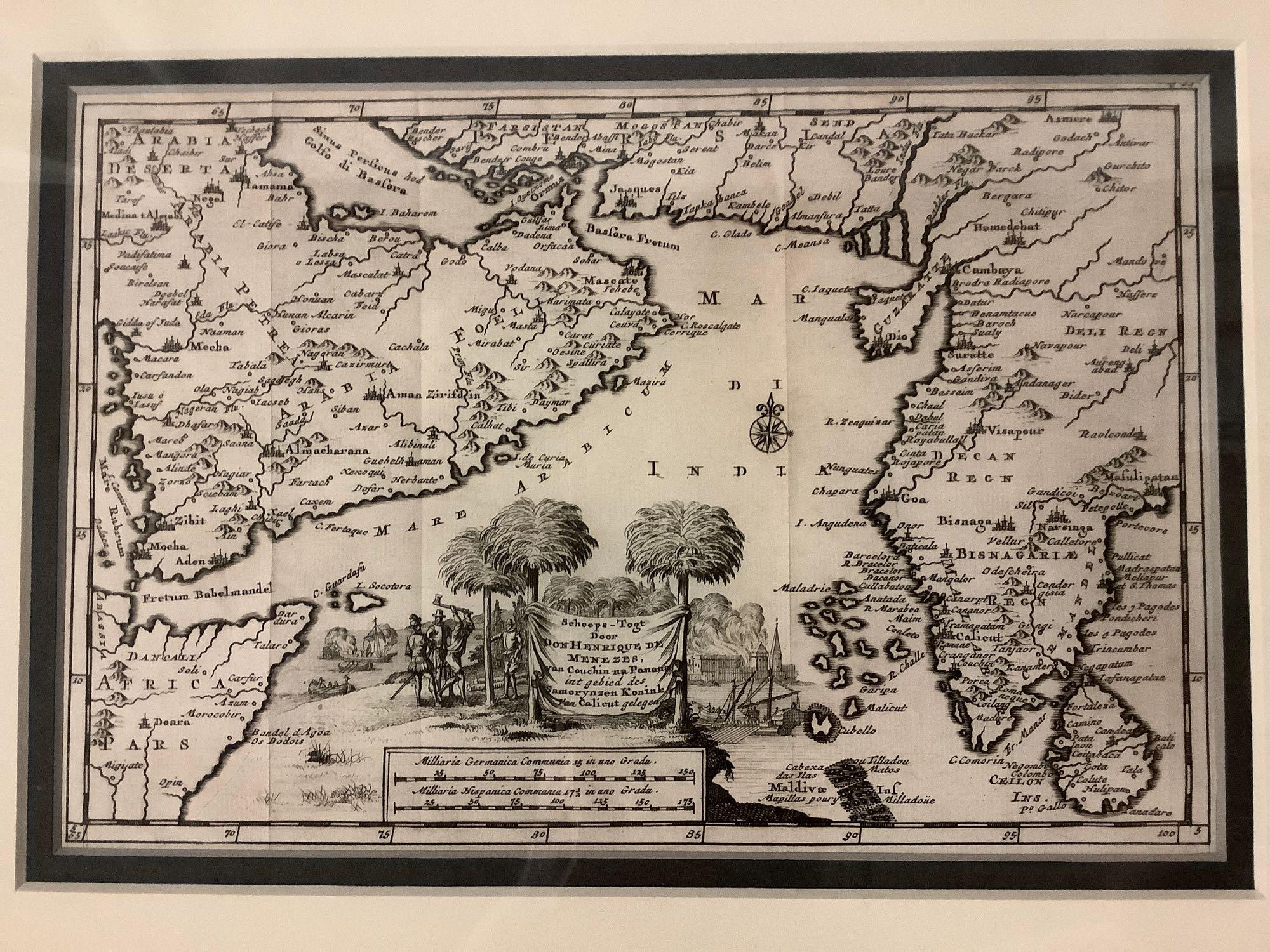 Antique framed engraved map of the Indian Ocean & surrounding area by Peter Van dear (1659-1733)