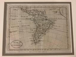 Antique framed engraved map of South America, title: A New Map of South America by Harrison and Co.