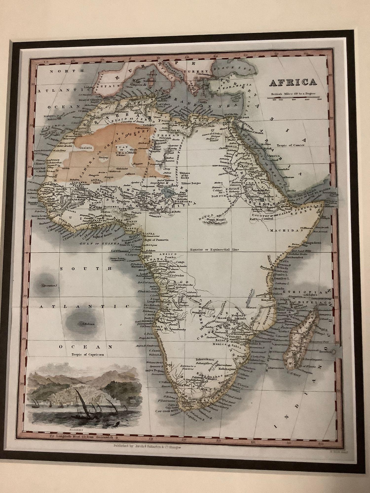 Framed engraved map of the Africa, by Arch and Fullerton and Co. (UK )- appraised at $150