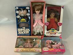 5x dolls in original boxes; Bradley Collector Porcelain, Tiny Steps Kelly, One World Kids, The