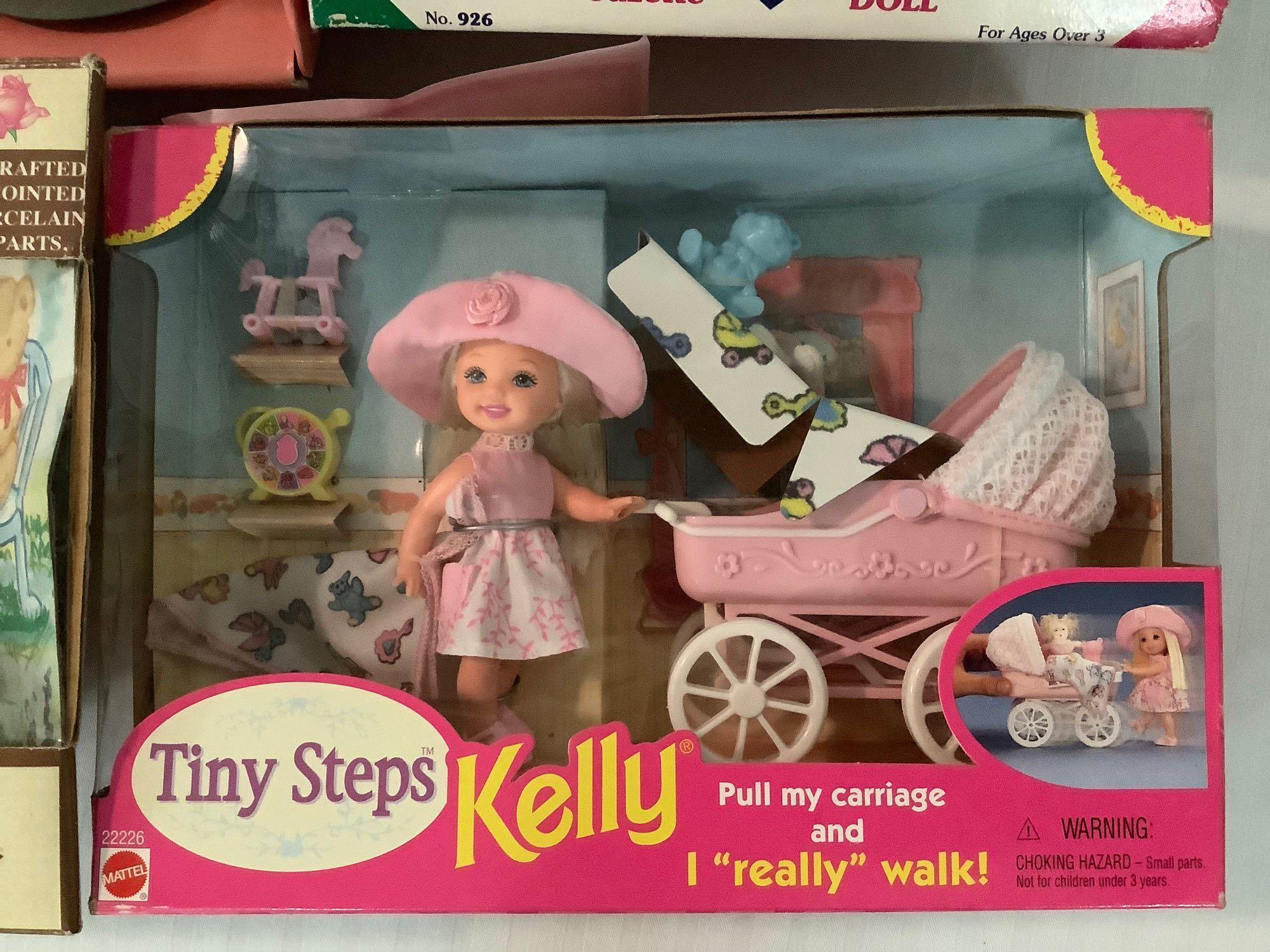 5x dolls in original boxes; Bradley Collector Porcelain, Tiny Steps Kelly, One World Kids, The
