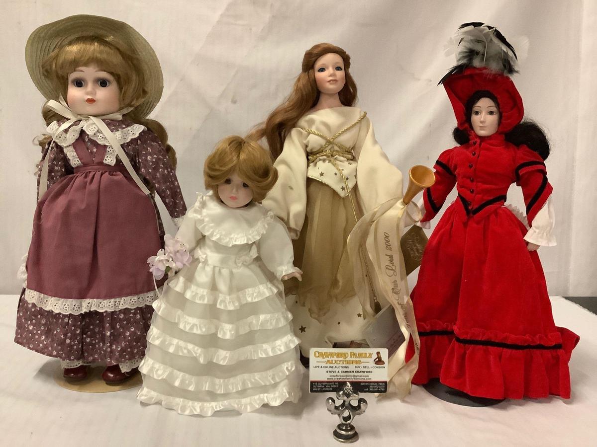Collection of four porcelain collectors dolls; 2x the Danberry mint, Franklin heirloom dolls,