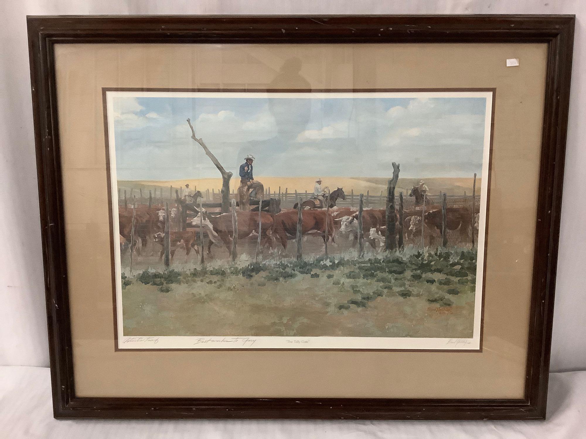 Vintage framed artist proof print, signed & inscribed by artist - The Tally Gate by Bud Helbig
