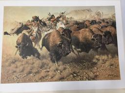 Frank McCarthy limited ed litho signed & #'d 1019/1400 "Attack on the Wagon Train" by Greenwich