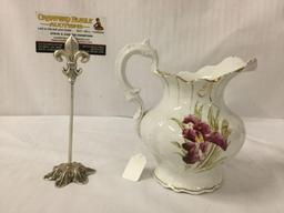 Antique Homer Laughlin porcelain pitcher w/ floral pattern and gold trim, pattern numbered 2164